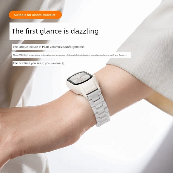 Xiaomi Mi Band 9 Seramik Kordon - Çelik Arası Seramik Gümüş Siyah (Özel Versiyon) - 6
