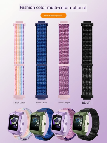 Çocuk Akıllı Saat Naylon Örgü Kordon - 5 Uyumlu - Uzun 21cm - Siyah - Resim 3