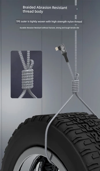 240W Type-C Data Kablosu - 0.5m - Düzden Üç Boyutlu Bükümlü - Resim 11