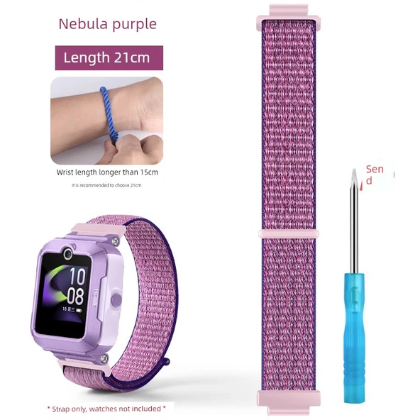 Çocuk Akıllı Saat Naylon Örgü Kordon - 5 Vitality Uyumlu - Uzun 21cm - Nebula Mor