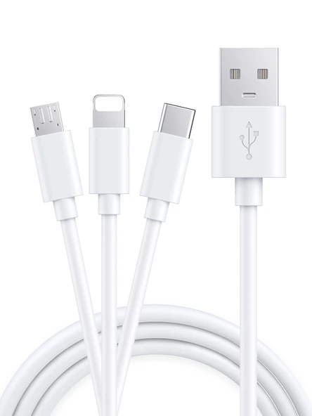 Üçlü USB 2.0 Data Kablosu - 2 Metre - Beyaz (Tekli Paket) - 3