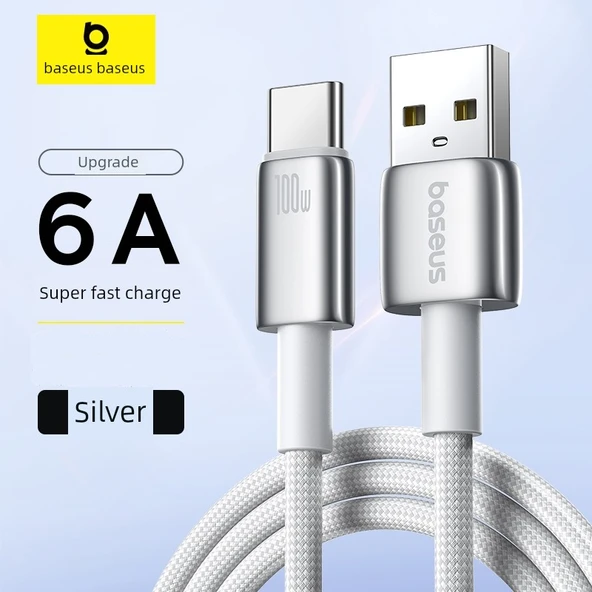 Çift Başlıklı 100W Hızlı Şarj Kablosu - 2m Gümüş USB