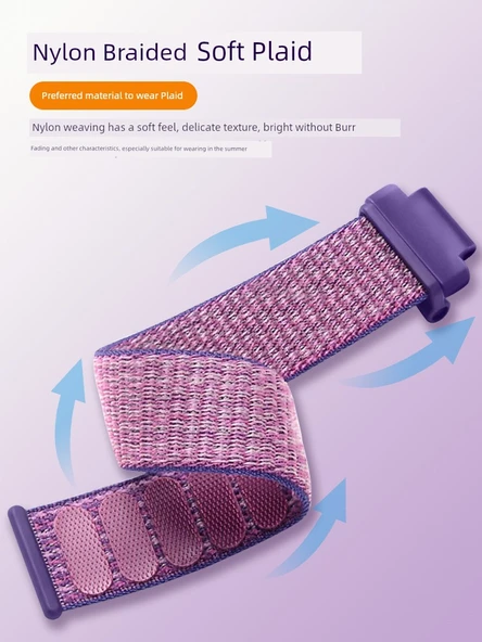 Çocuk Akıllı Saat Naylon Örgü Kordon - 5 Uyumlu - Uzun 21cm - Siyah - Resim 6