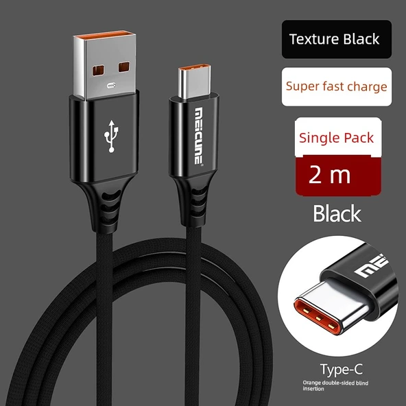 Type-C Hızlı Şarj Data Kablosu - Dokulu Siyah 2 Metre Süper Hızlı Şarj