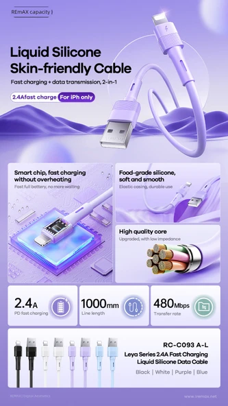 Leya RC-C093 Silikon Hızlı Şarj Data Kablosu - 1 Metre Gece Siyahı (Android/Micro) - 8