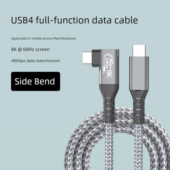 240W Type-C Data Kablosu - 1m - Düzden Yana Bükümlü