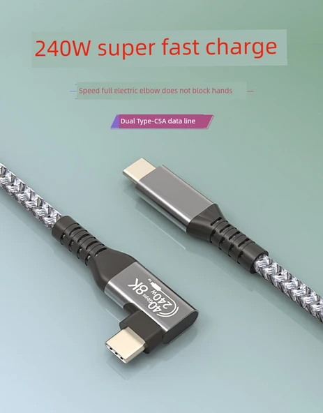 240W Type-C Data Kablosu - 0.5m - Düzden Üç Boyutlu Bükümlü - Resim 7