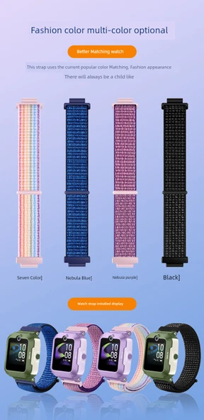 Çocuk Akıllı Saat Naylon Örgü Kordon - 5 Uyumlu - Uzun 21cm - Siyah - Resim 8