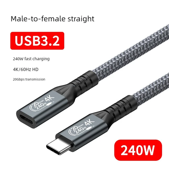 240W Type-C Erkekten Dişiye Uzatma Kablosu - 1m