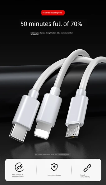 Üçlü USB 2.0 Data Kablosu - 2 Metre - Beyaz (Tekli Paket) - 7