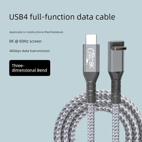240W Type-C Data Kablosu - 0.3m - Düzden Üç Boyutlu Bükümlü