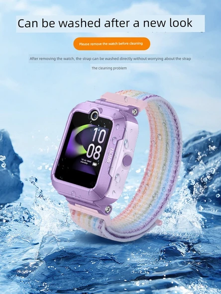 Çocuk Akıllı Saat Naylon Örgü Kordon - 5 Uyumlu - Uzun 21cm - Siyah - Resim 5