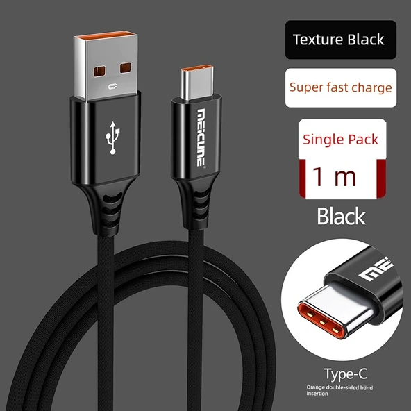 Type-C Hızlı Şarj Data Kablosu - Dokulu Siyah 1 Metre Süper Hızlı Şarj
