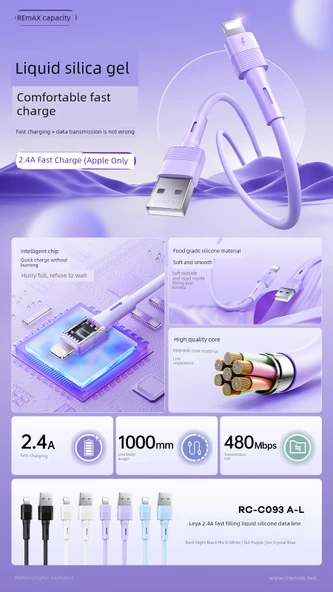 Leya RC-C093 Silikon Hızlı Şarj Data Kablosu - 1 Metre Gece Siyahı (Android/Micro) - 7