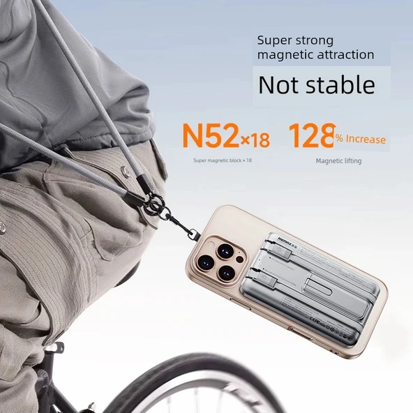 Manyetik Kablosuz Powerbank 5000mAh - Altın - 4