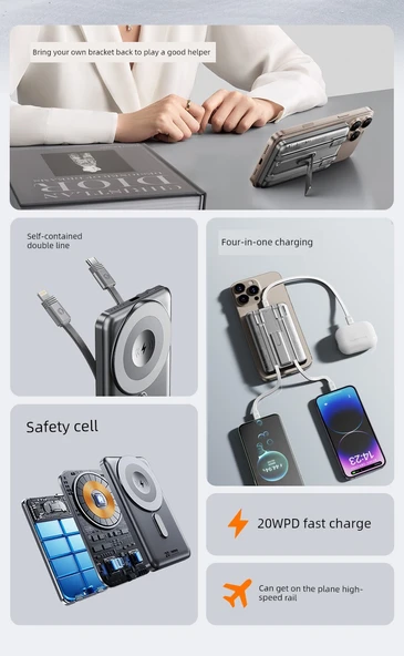 Manyetik Kablosuz Powerbank 5000mAh - Altın - 8