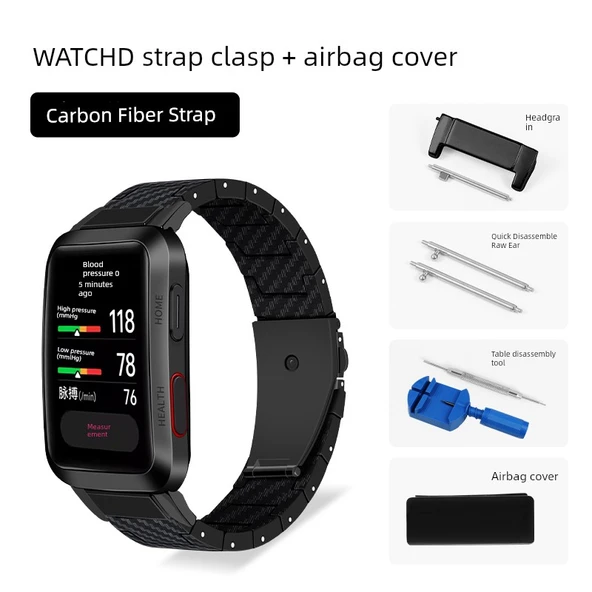 Huawei Watch D Siyah Karbon Fiber Desenli Hava Yastıklı Kapaklı Kordon
