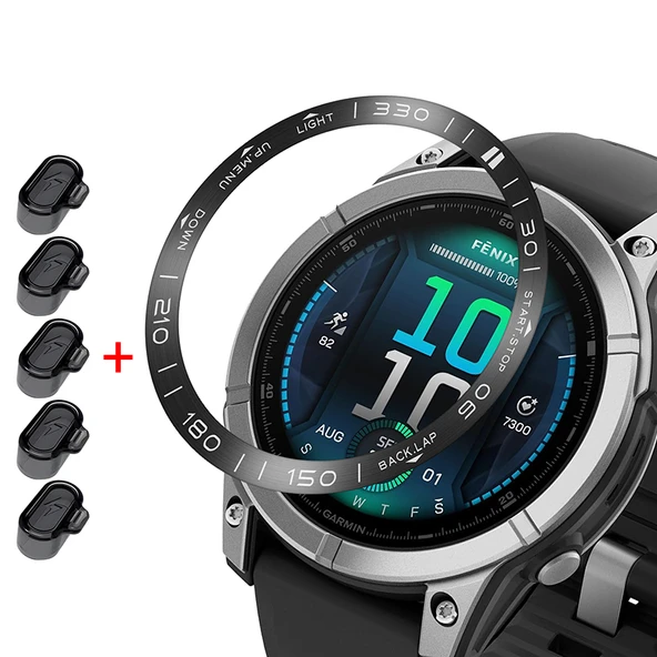 Garmin Fenix 8 (47mm) AMOLED Uyumlu Siyah Çerçeveli Beyaz Havacılık Alaşımlı Metal Halka ve 5 Adet Siyah Toz Tıkacı