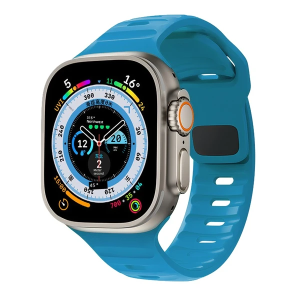 Apple Watch 42/44/45/46/49mm Silikon Spor Kordon - Elektrik Mavisi