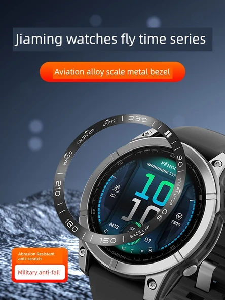 Garmin Fenix 5/5 Plus Uyumlu Gümüş Çerçeveli Siyah Yazılı Havacılık Alaşımlı Metal Halka ve 5 Adet Siyah Toz Tıkacı - 8