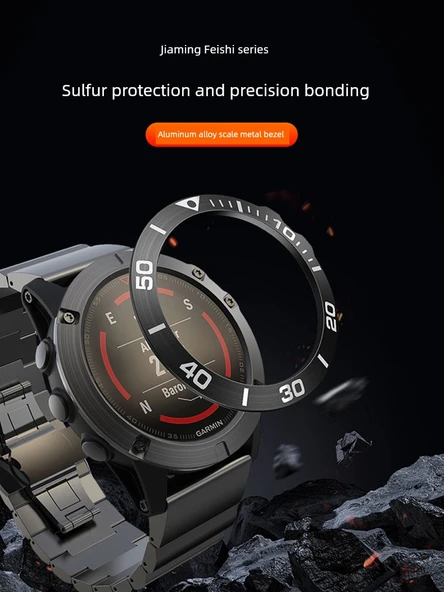 Garmin Fenix 5/5 Plus Uyumlu Gümüş Çerçeveli Siyah Yazılı Havacılık Alaşımlı Metal Halka ve 5 Adet Siyah Toz Tıkacı - 9
