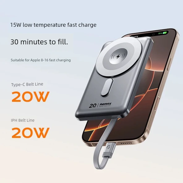 Manyetik Kablosuz Powerbank 5000mAh - Altın - 3