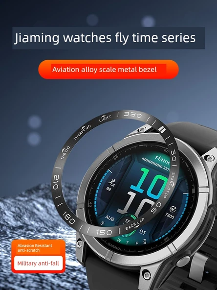 Garmin Fenix 5/5 Plus Uyumlu Gümüş Çerçeveli Siyah Yazılı Havacılık Alaşımlı Metal Halka ve 5 Adet Siyah Toz Tıkacı - 2