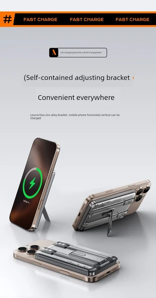 Manyetik Kablosuz Powerbank 5000mAh - Altın - 9
