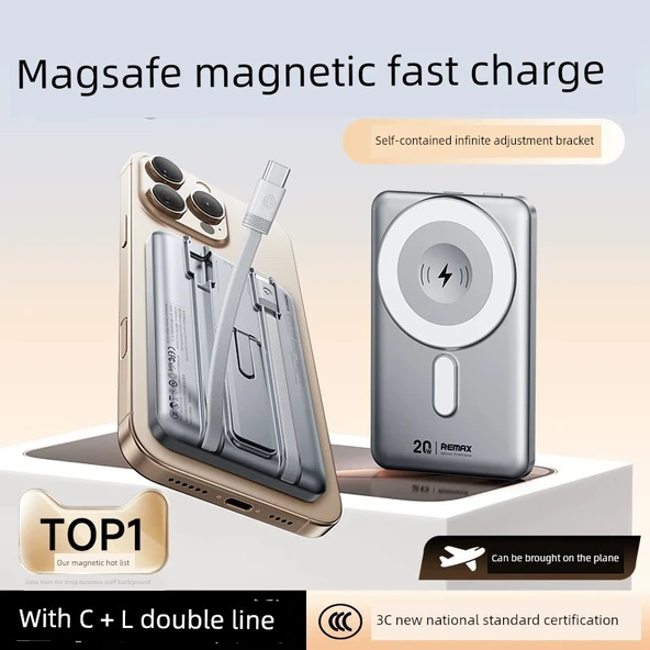 Manyetik Kablosuz Powerbank 5000mAh - Altın - 2
