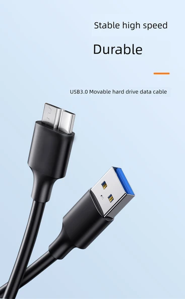 USB 3.0 Yüksek Hızlı Data Kablosu - 0.5m, USB Plastik Kılıf - 6