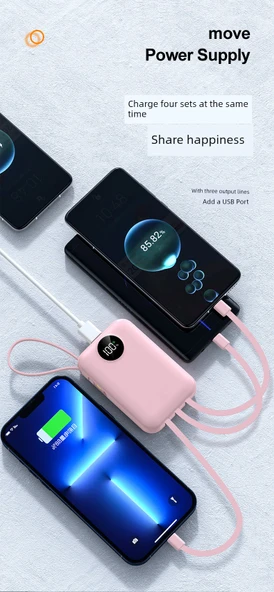 30000mAh Taşınabilir Powerbank - Top Sürüm 100W Süper Hızlı Şarj - Pembe Siyah Kedi - 10