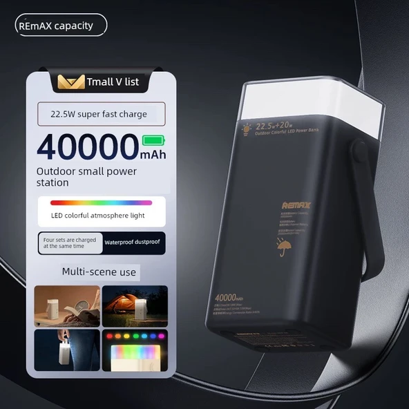 40000mAh Taşınabilir Hızlı Şarj Powerbank - Uzay Grisi Atmosfer Işıklı