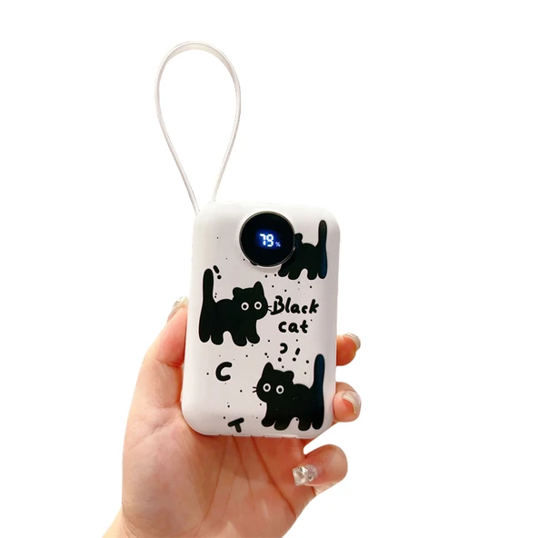 30000mAh Taşınabilir Powerbank - Top Sürüm 100W Süper Hızlı Şarj - Pembe Siyah Kedi - 7