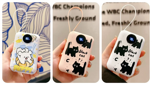 30000mAh Taşınabilir Powerbank - Top Sürüm 100W Süper Hızlı Şarj - Pembe Siyah Kedi - 8