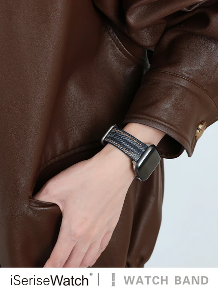 Deri Apple Watch Kordonu ve Ekran Koruyucu - 42mm (1~3 Gen) - Koyu Mavi - Pürüzlü - 4