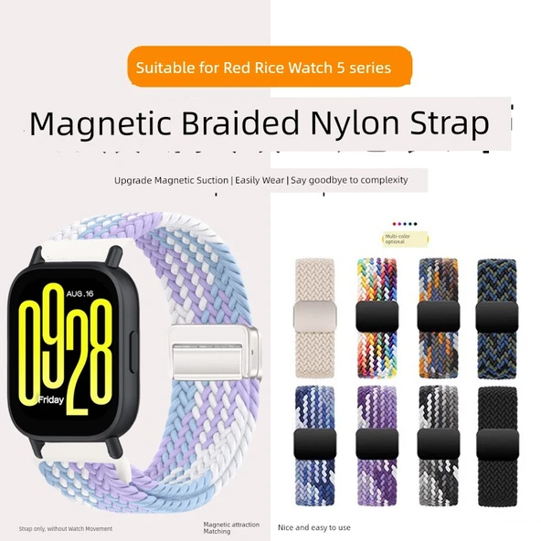 Redmi Watch 5 Lite Mıknatıslı Tokalı Naylon Örgü Kordon - Böğürtlen - 8