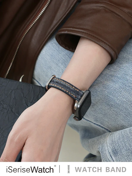 Deri Apple Watch Kordonu ve Ekran Koruyucu - 42mm (1~3 Gen) - Koyu Mavi - Pürüzlü - 3