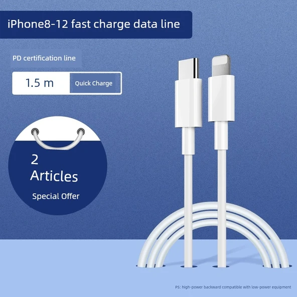 1.5m PD Hızlı Şarj Kablosu - İki Adet [Apple 8-14 için 20W/30W]