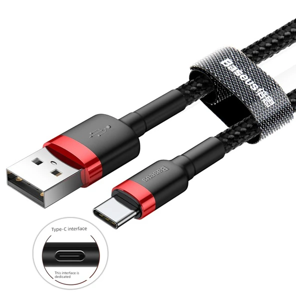 Type-C USB Data Kablosu - 0.5m - Kırmızı ve Siyah