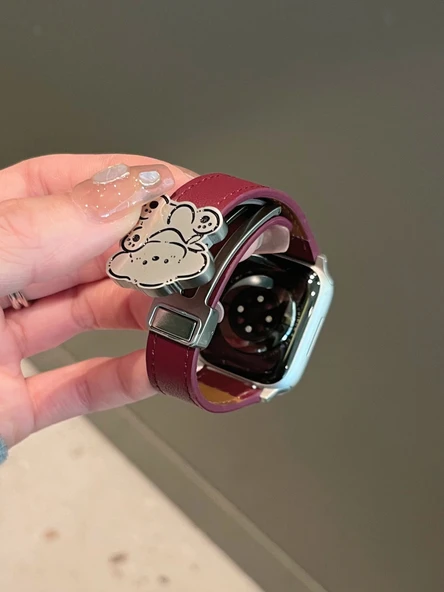 Apple Watch SE/6/5/4 (40mm) için Deri Manyetik Tokalı Kordon - Ahududu