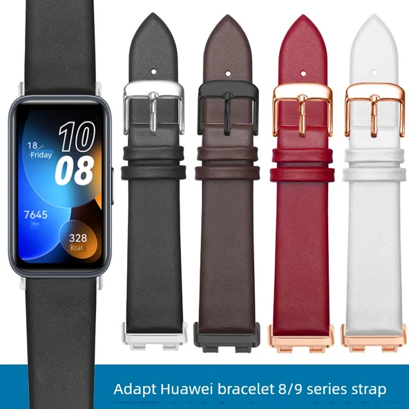 Huawei Bileklik 8/9/10 Uyumlu Deri Kordon - Kırmızı Altın Küre Tokalı - 2
