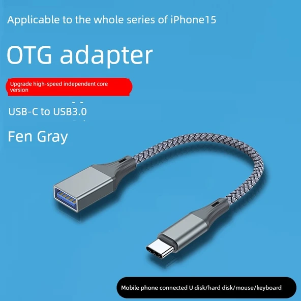 USB-C - USB 3.0 OTG Adaptör - Açık Gri - Yüksek Hızlı