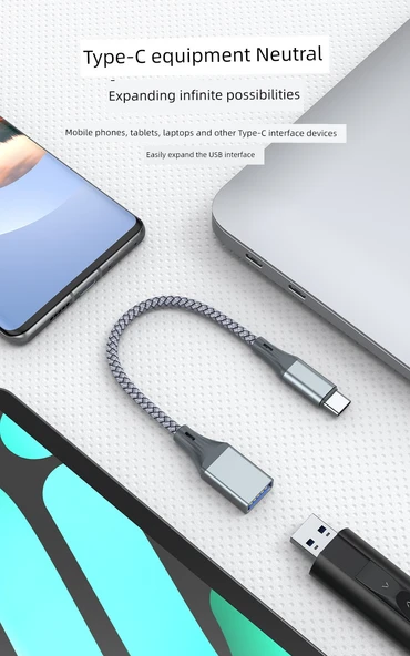 USB-C - USB 3.0 OTG Adaptör - Açık Gri - Yüksek Hızlı - 8