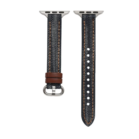 Deri Apple Watch Kordonu ve Ekran Koruyucu - 38mm (1~3 Gen) - Koyu Mavi - İnce