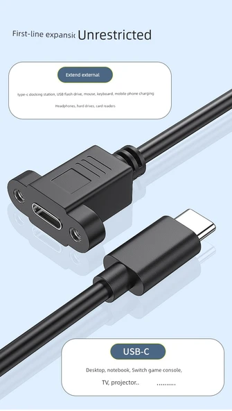 Type-C USB 3.1 Uzatma Kablosu - 0.5m - 16 Çekirdek - 10GPBS - 8