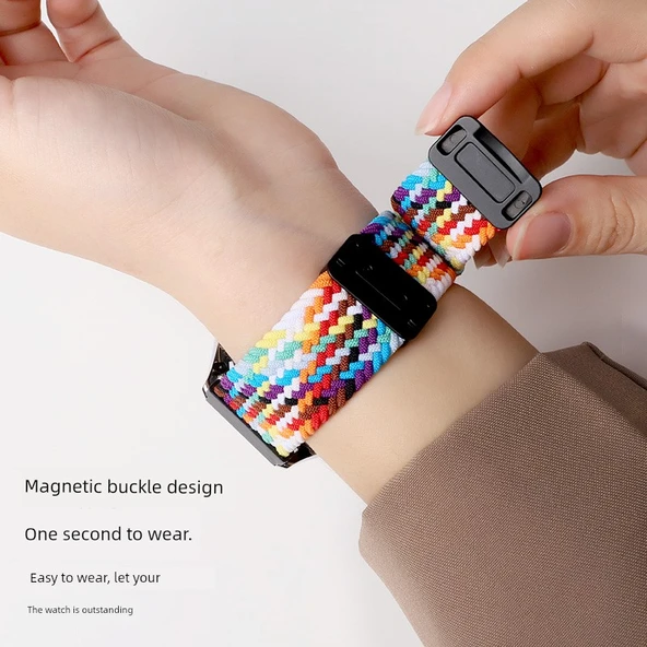 Redmi Watch 5 Active Mıknatıslı Tokalı Naylon Örgü Kordon - Böğürtlen - 4