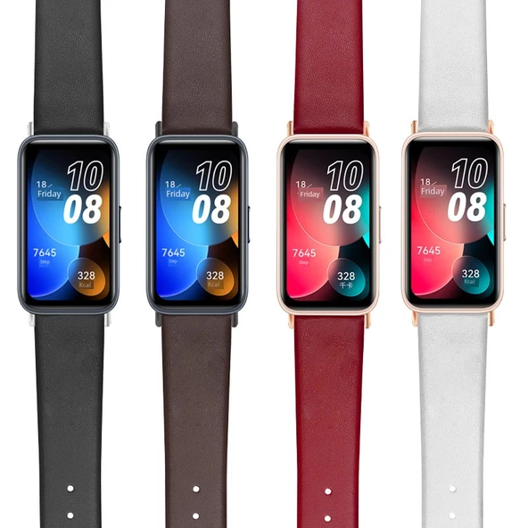 Huawei Bileklik 8/9/10 Uyumlu Deri Kordon - Kırmızı Altın Küre Tokalı - 3