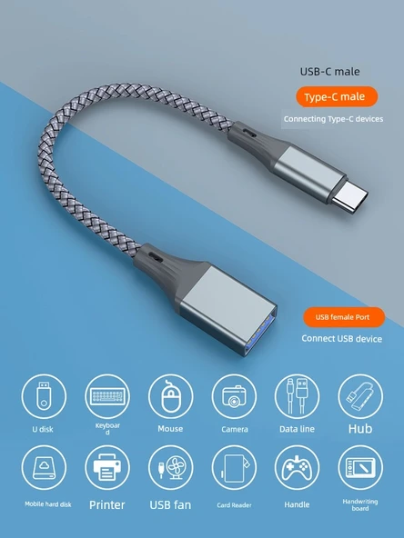 USB-C - USB 3.0 OTG Adaptör - Açık Gri - Yüksek Hızlı - 4
