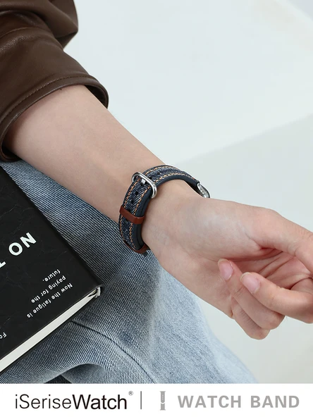 Deri Apple Watch Kordonu ve Ekran Koruyucu - 42mm (1~3 Gen) - Koyu Mavi - Pürüzlü - 5