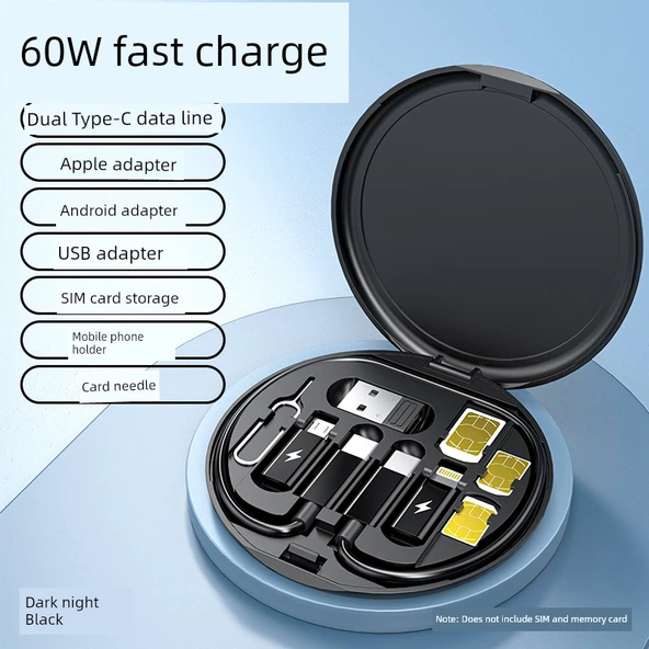 60W Çok Fonksiyonlu Data Kutusu Adaptörü - Gece Siyahı